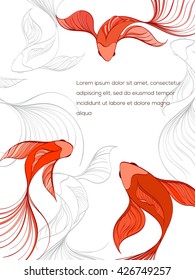 Koi modern card. Hand drawn vector illustration of chinese fish