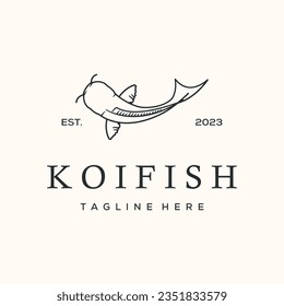 koi ornamental fish line art logo vector minimalist illustration design, koi ponds logo design