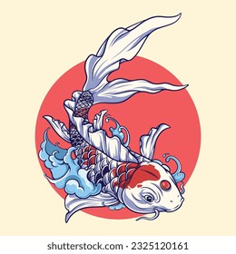 	
the koi and red moon vector