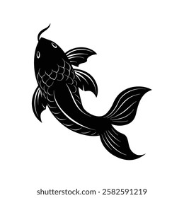 Koi Silhouette Vector Art and Black Koi Fish Illustration Design