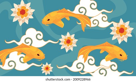 koi three fishes set icons