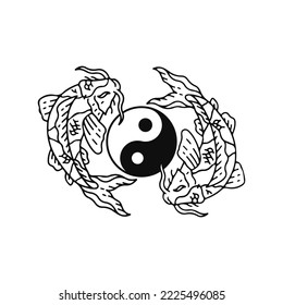 koi and yin yang fish illustration vector