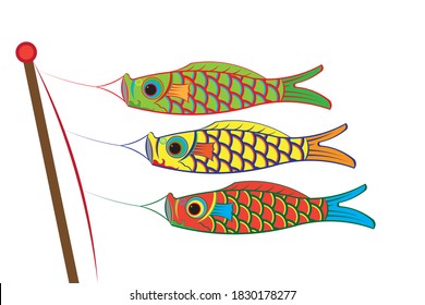 conjunto de peces de carpa japoneses o la bandera de Koi dibujando en vector de dibujos animados