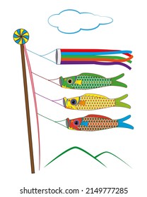 Koinobori or carp fish or koi fish streaming windsocks flag for Japanese traditional children day drawing in cartoon vector