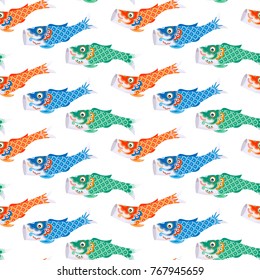 Koinobori (carp streamer). Fish Kites. Traditional japanese Celebrating Children's Day. Seamless background pattern. Vector illustration