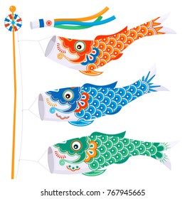 Koinobori (carp streamer). Fish Kites. Traditional japanese Celebrating Children's Day. Vector illustration. 