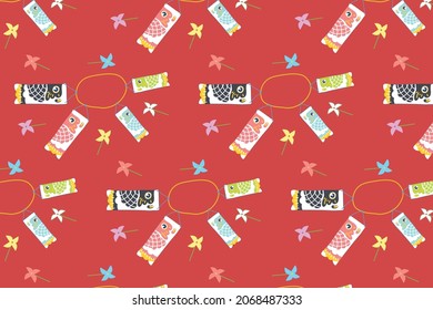 Koinobori; Carp-shaped windsocks 
 and windmill toy for Japanese children's day seamless pattern vector illustration. Japanese style cartoon pattern.