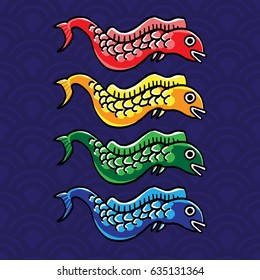 Koinobori Colorful Hand Drawing Illustration 