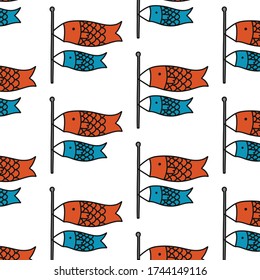 koinobori doodle pattern, vector illustration