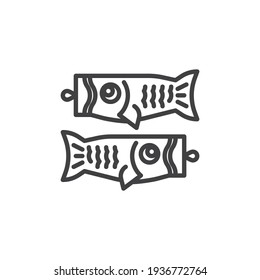 Koinobori flag line icon. linear style sign for mobile concept and web design. Japanese Koi fish flag outline vector icon. Symbol, logo illustration. Vector graphics