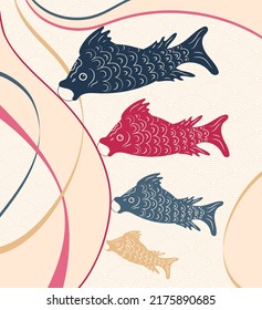 Koinobori is a Japanese ornament, a windsock, with a carp pattern. Vector illustration for Japanese childrens day. For posters, postcards, banners, printing on fabric