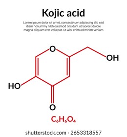 Kojic-Säure, organische Verbindung, Molekularstrukturformel, geeignet für Ausbildung oder Chemie-wissenschaftlichen Inhalt. Vektorgrafik
