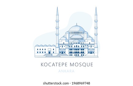 Mezquita Kokatepe, Ankara, Turquía. El famoso punto de referencia de Ankara, el lugar de atracción de los turistas, la ilustración de los vectores de líneas, los gráficos de líneas para páginas web, aplicaciones móviles y la poligrafía.