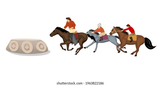 Kok-Boru competition, game of riders vector illustration