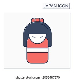 Kokeshi color icon. Wooden Japanese dolls with no arms or legs. Handmade doll. Japanese culture concept. Isolated vector illustration