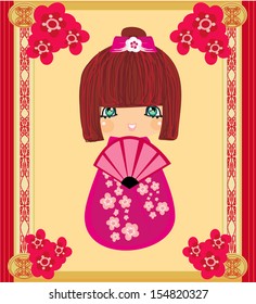 Kokeshi doll cartoon character , beautiful abstract card