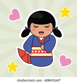 kokeshi doll cute hearts background