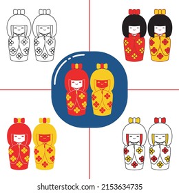 kokeshi doll in flat design style