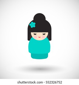 Kokeshi doll icon. Flat design of kawaii Japanese girl. Vector illustration