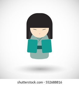 Kokeshi doll icon. Flat design of kawaii Japanese girl. Vector illustration