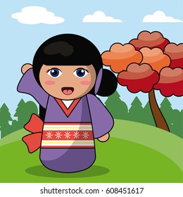 kokeshi doll japanese landscape image