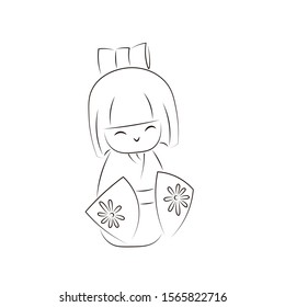 Kokeshi doll, line art vector illustration