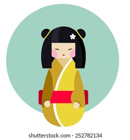 Kokeshi doll vector flat style illustration 