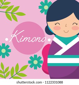 kokeshi japanese national doll in a purple kimono