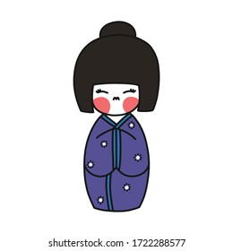 kokeshi, japanese traditional doll doodle icon, vector illustration