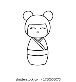 kokeshi, japanese traditional doll doodle icon, vector illustration