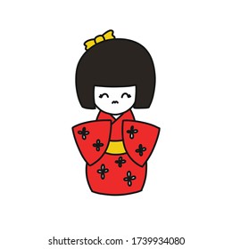 kokeshi, japanese traditional doll doodle icon, vector illustration