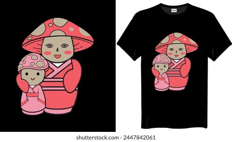 Diseño de la camiseta del día de la madre y de la hija de Kokeshis Mashroom - Madres aman el diseño de la camiseta
