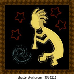 Kokopeli, the mythical flute player is featured on this vector format square tile.