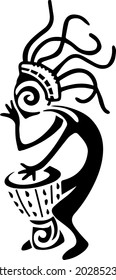 Kokopelli fertility deity vector tattoo illustration. Native Americans ethnic black tattoo aztec symbol. Black Kokopelli with flute isolated on white. African spirit of music.