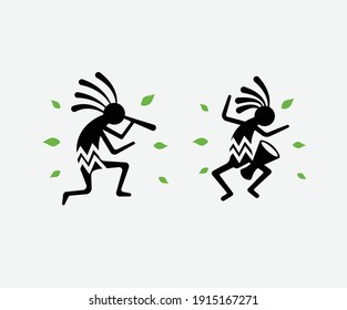 Kokopelli Icon with leaf around