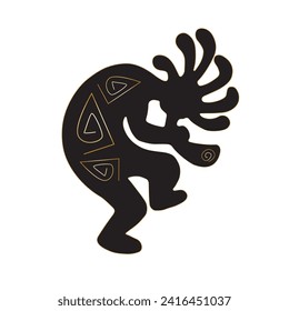 Kokopelli Peace legendary deity piping his song,drawing the onlooker into his hypnotic moment. Black icon isolated on white background.