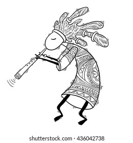 Kokopelli - vector line isolated sketch. 
