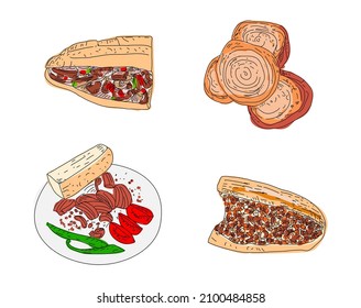 Kokorec hand drawn vector design. Fast food menu design elements. Design element for poster, menu, flyer, banner, menu, package. Vector.