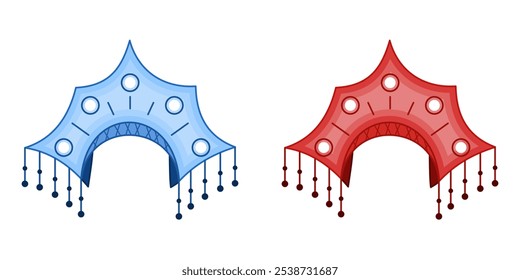 Kokoshnik blue and red color. Traditional head decoration. festive headdress. Vector isolated design element.
