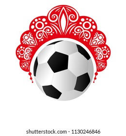 Kokoshnik head women's folk dress is worn on a soccer ball symbol of the football championship 2018