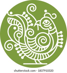 Peacock designs. Kolam, or Paisley vector line art. Bengal art India. for textile printing, logo, wallpaper.