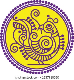 Peacock designs. Kolam, or Paisley vector line art. Bengal art India. for textile printing, logo, wallpaper.