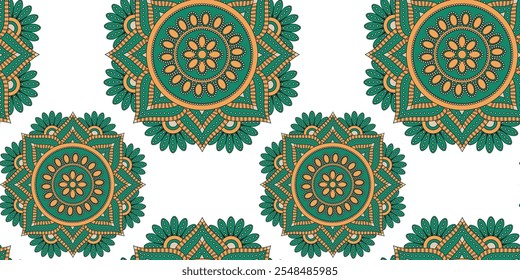 Kolam seamless pattern template design isolated white background. Traditional indian Kolam ornate can used fabric textile print. Folk indian vector ornament.  EPS 10