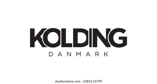 Kolding in the Denmark emblem for print and web. Design features geometric style, vector illustration with bold typography in modern font. Graphic slogan lettering isolated on white background.