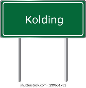 Kolding, Denmark, road sign green vector illustration, road table