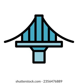 Kolkata bridge icon outline vector. Indian architecture. Sky landmark color flat