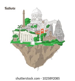 KOLKATA (Calcutta) city floating island illustration