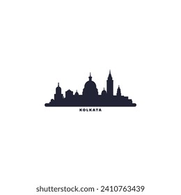 Kolkata cityscape skyline city panorama vector flat modern logo icon. India, West Bengal state emblem idea with landmarks and building silhouettes. Isolated black shape graphic
