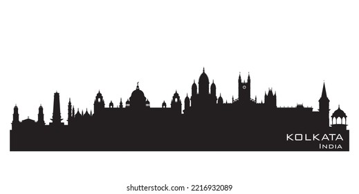 Kolkata India city skyline Detailed vector silhouette