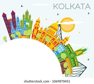 Kolkata India Skyline with Color Buildings, Blue Sky and Copy Space. Vector Illustration. Business Travel and Tourism Concept with Historic Buildings. Kolkata Cityscape with Landmarks.